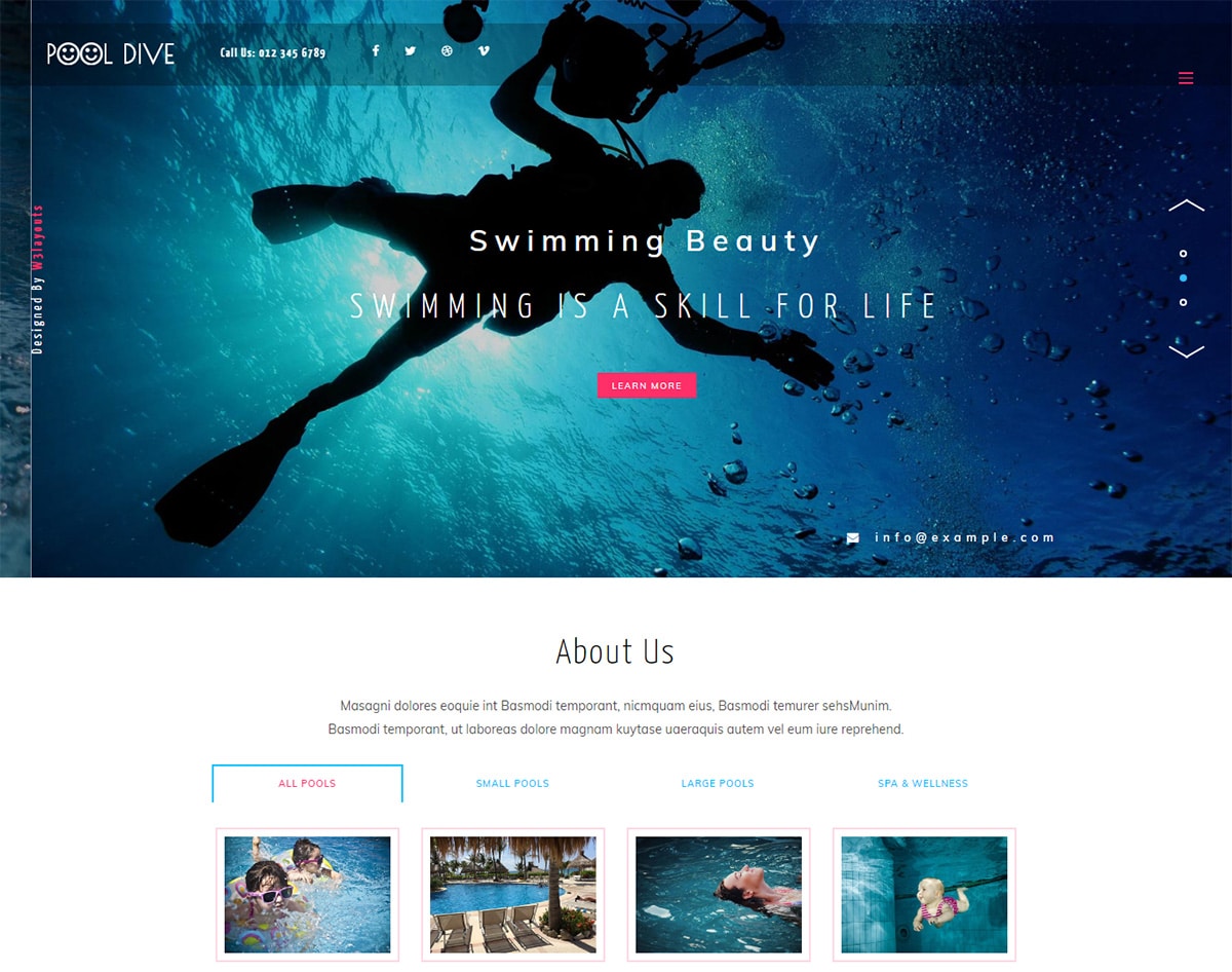 Pool-dive bootstrap website template with video background