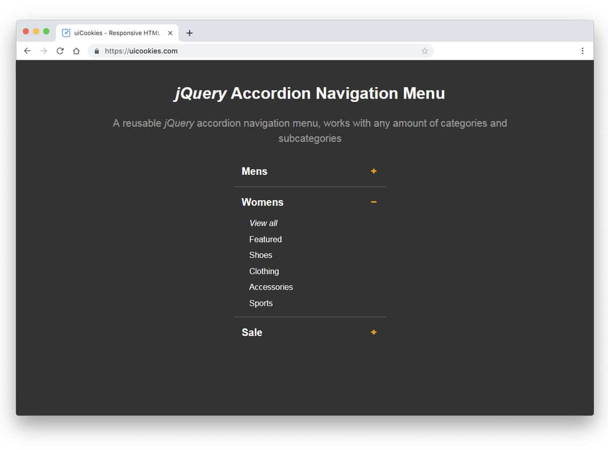 jquery accordion design for navigation menu