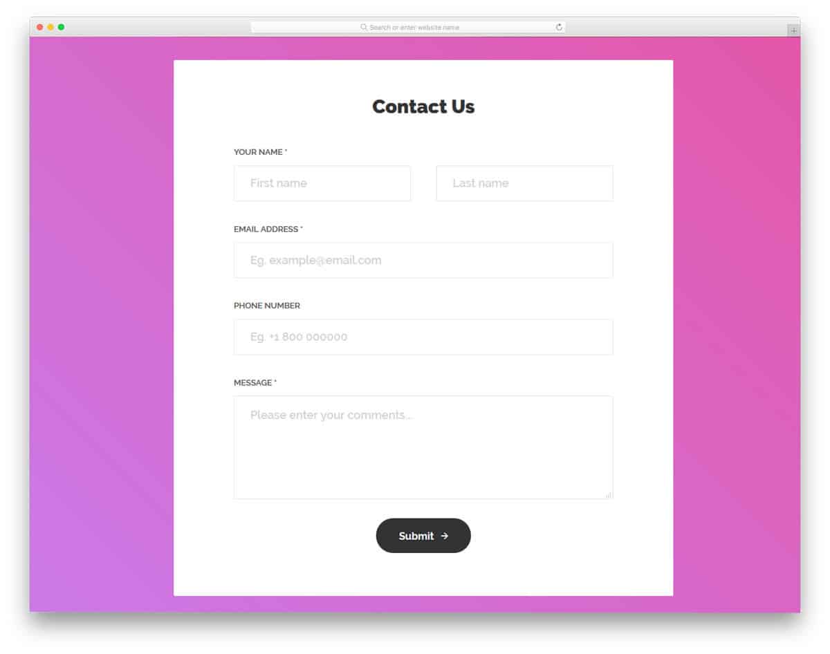 contact form with lots of space