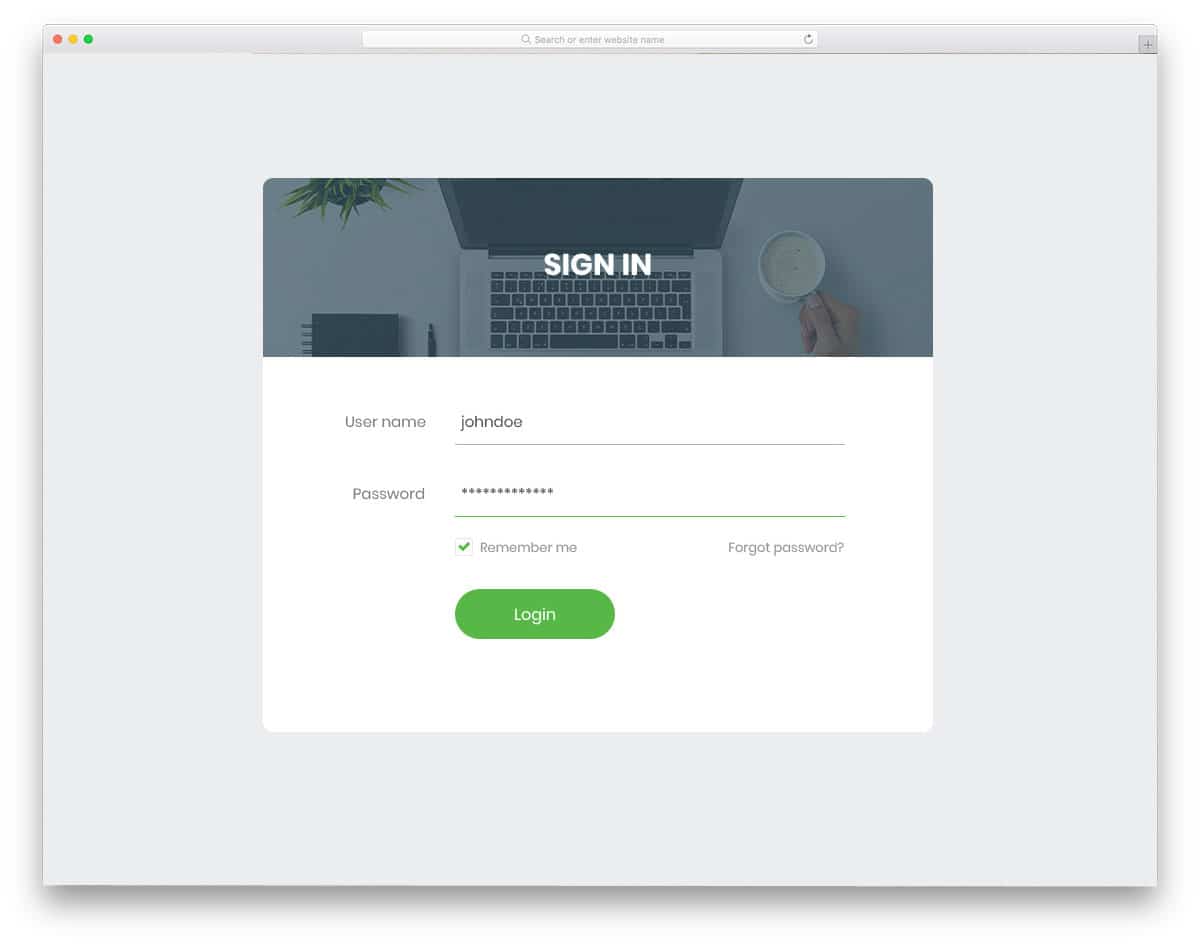 login page with business-like look