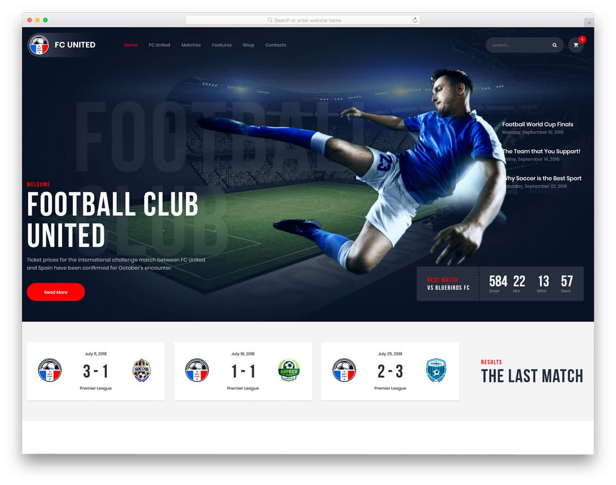 clean and modern sports website theme to show scores and updates