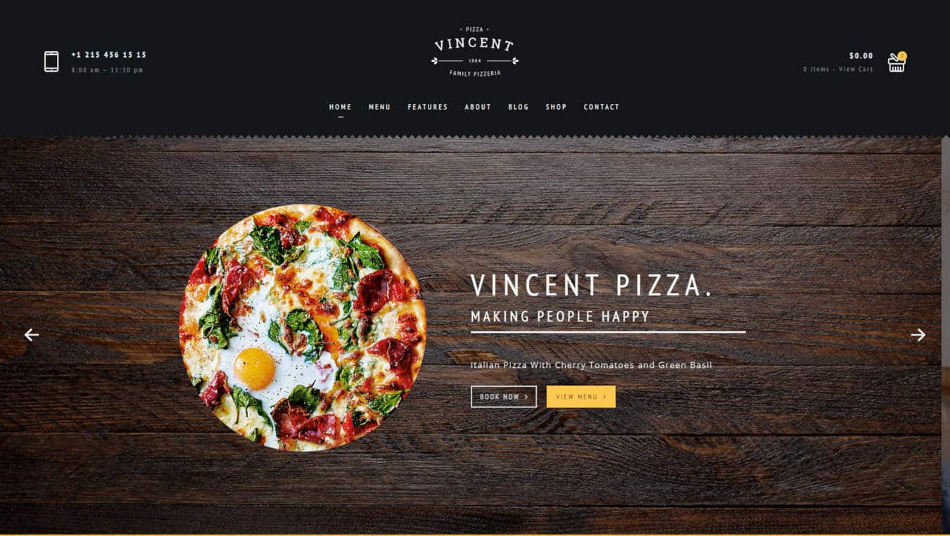 restaurant website templates vincent pizza