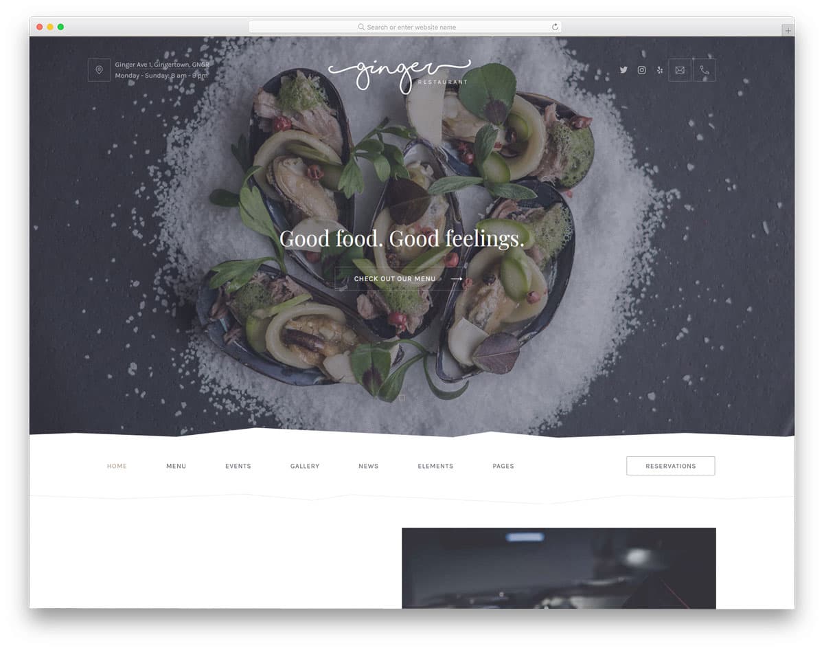 properly organized WordPress theme for restaurants