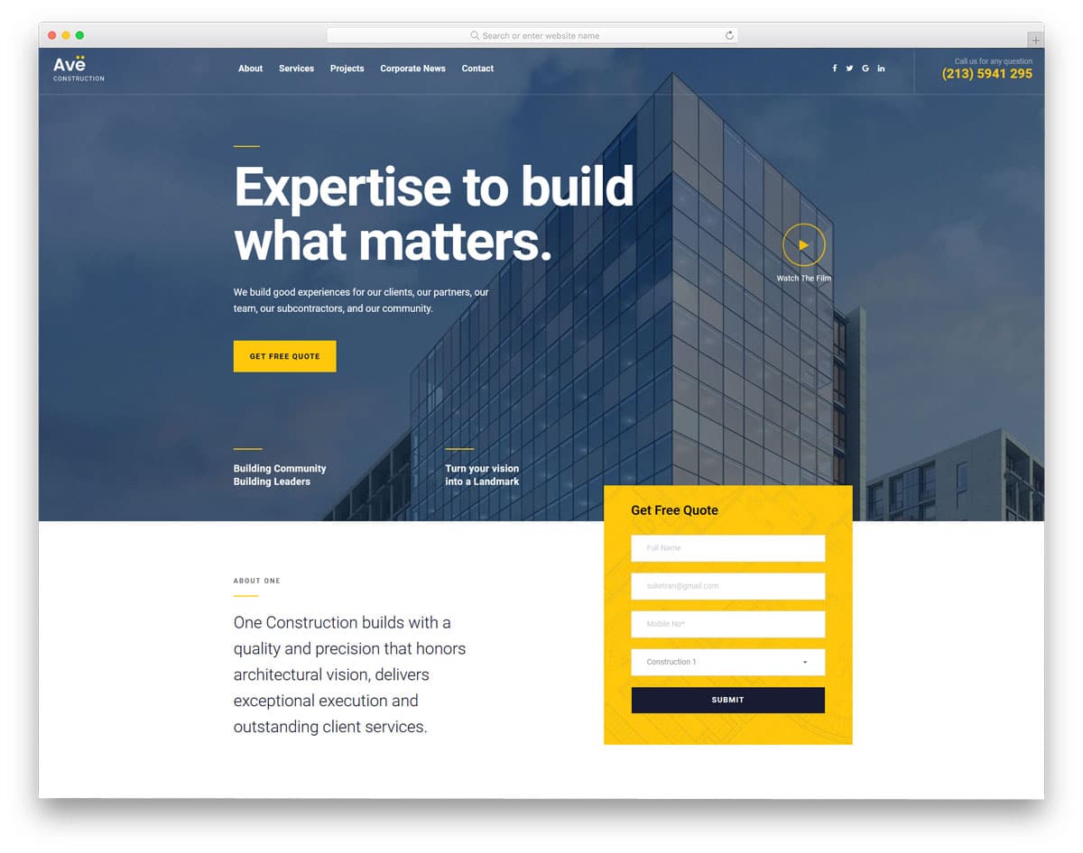 modern construction and house maintenance service WordPress theme