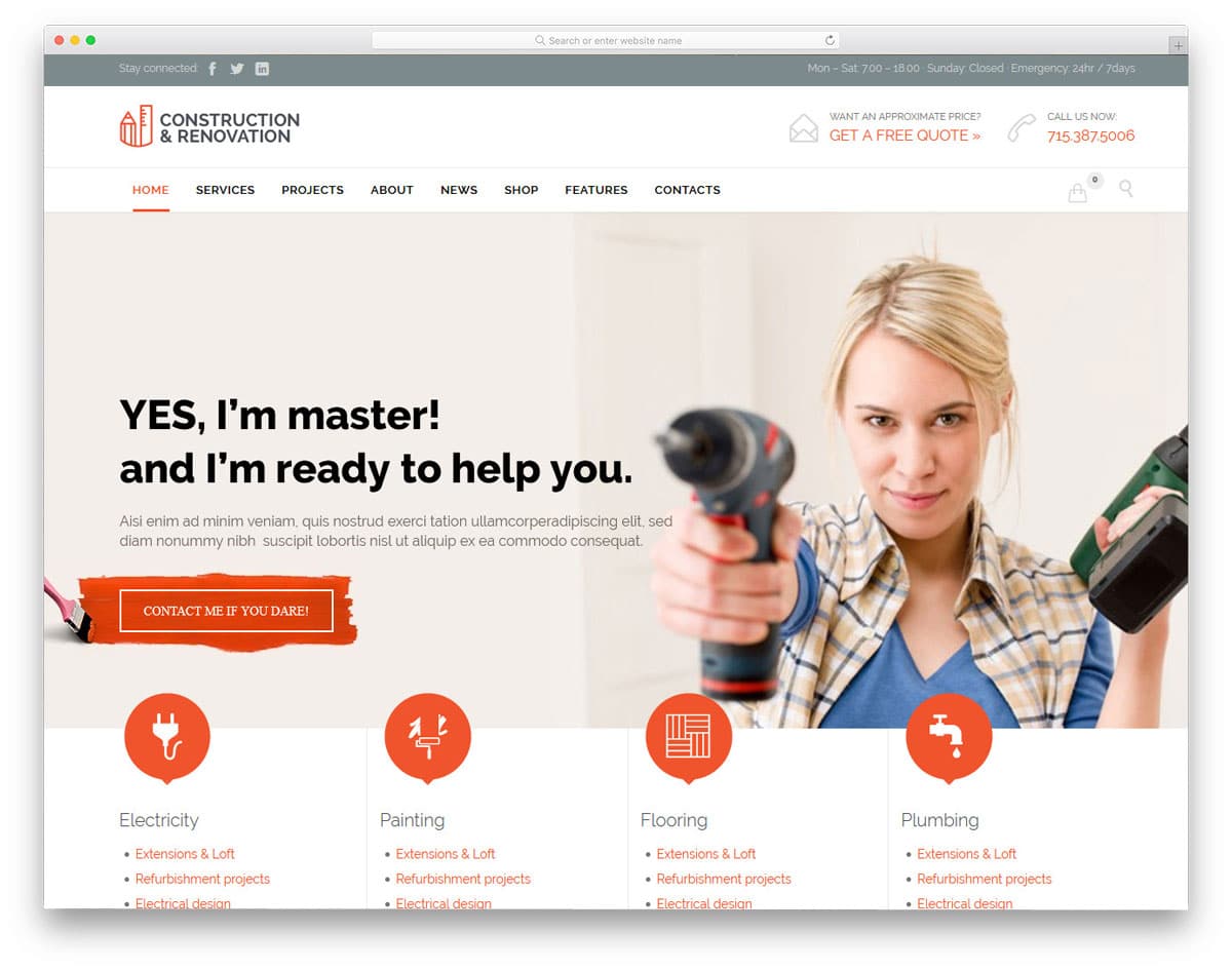 multipurpose construction and home repair service wordpress theme