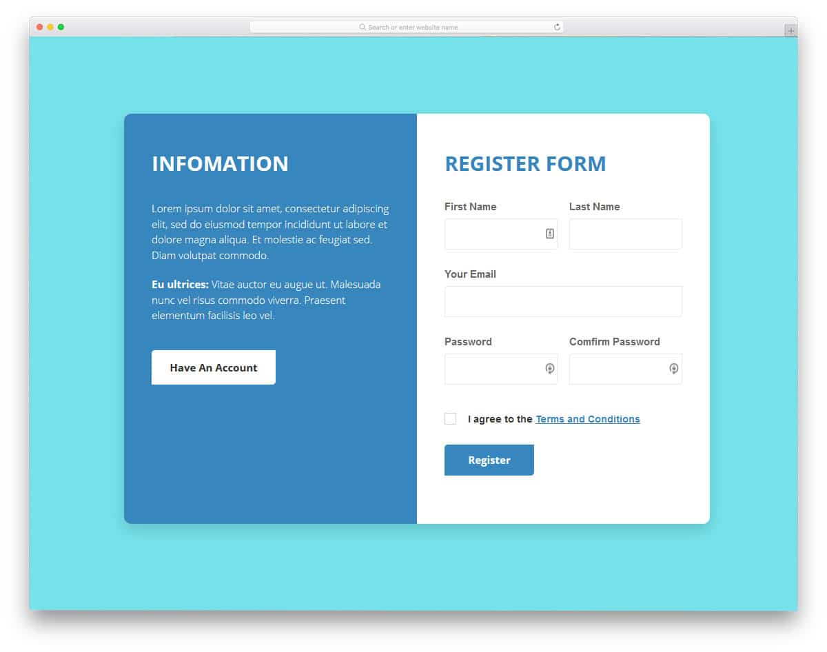form template with split-screen design