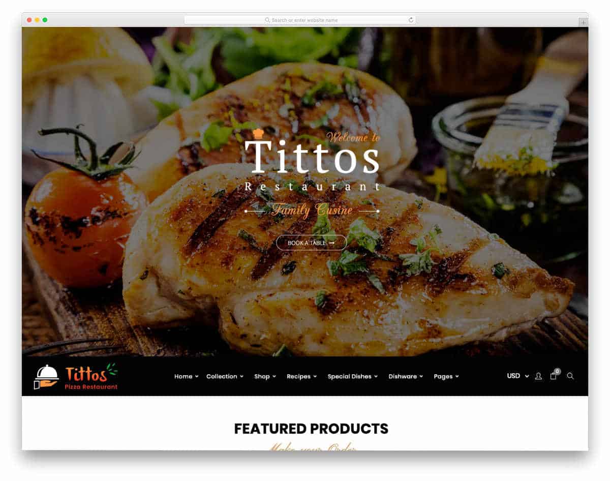 Shopify restaurant themes with flashy animation effects