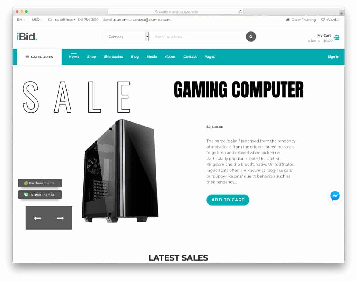 online store website template with auction features