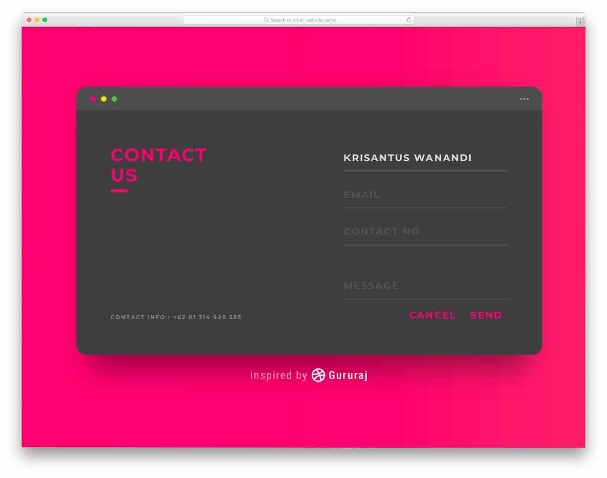 modern contact form UI concept