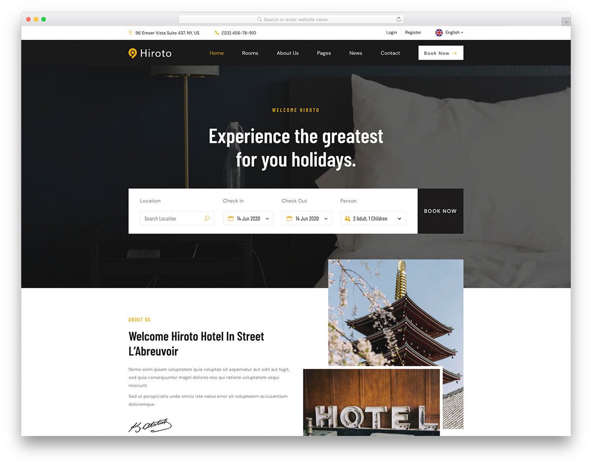 clean hotel website template