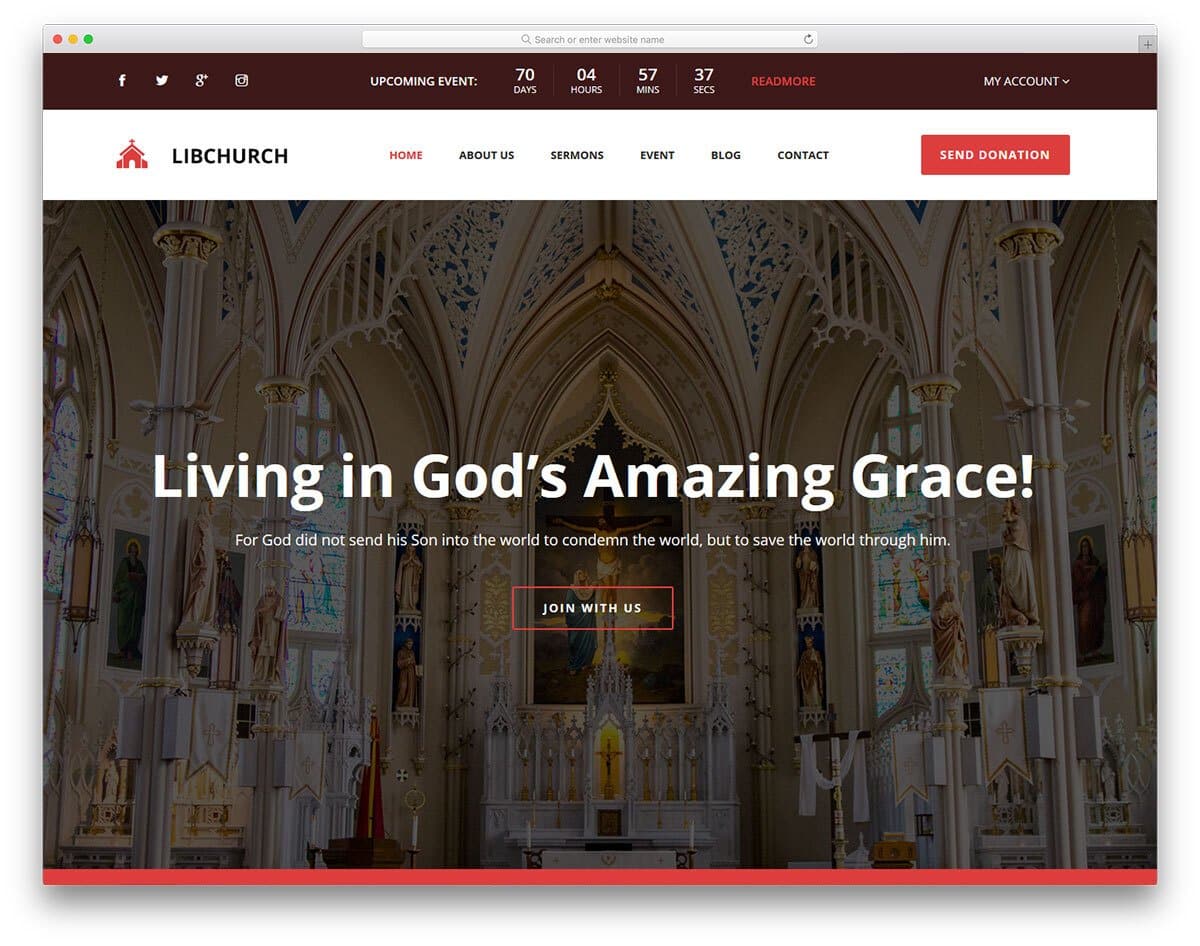 church website template with useful options