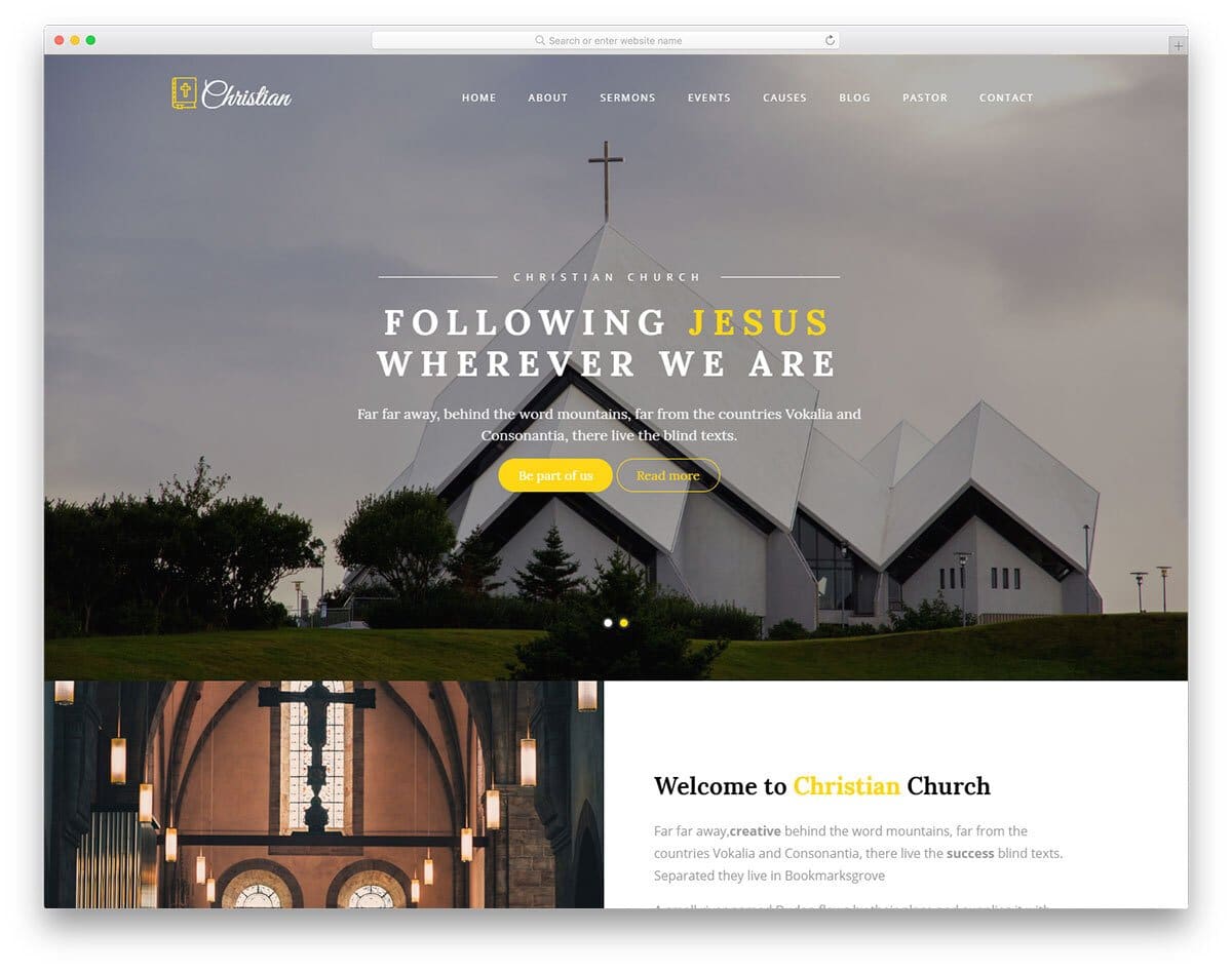 single page church website template