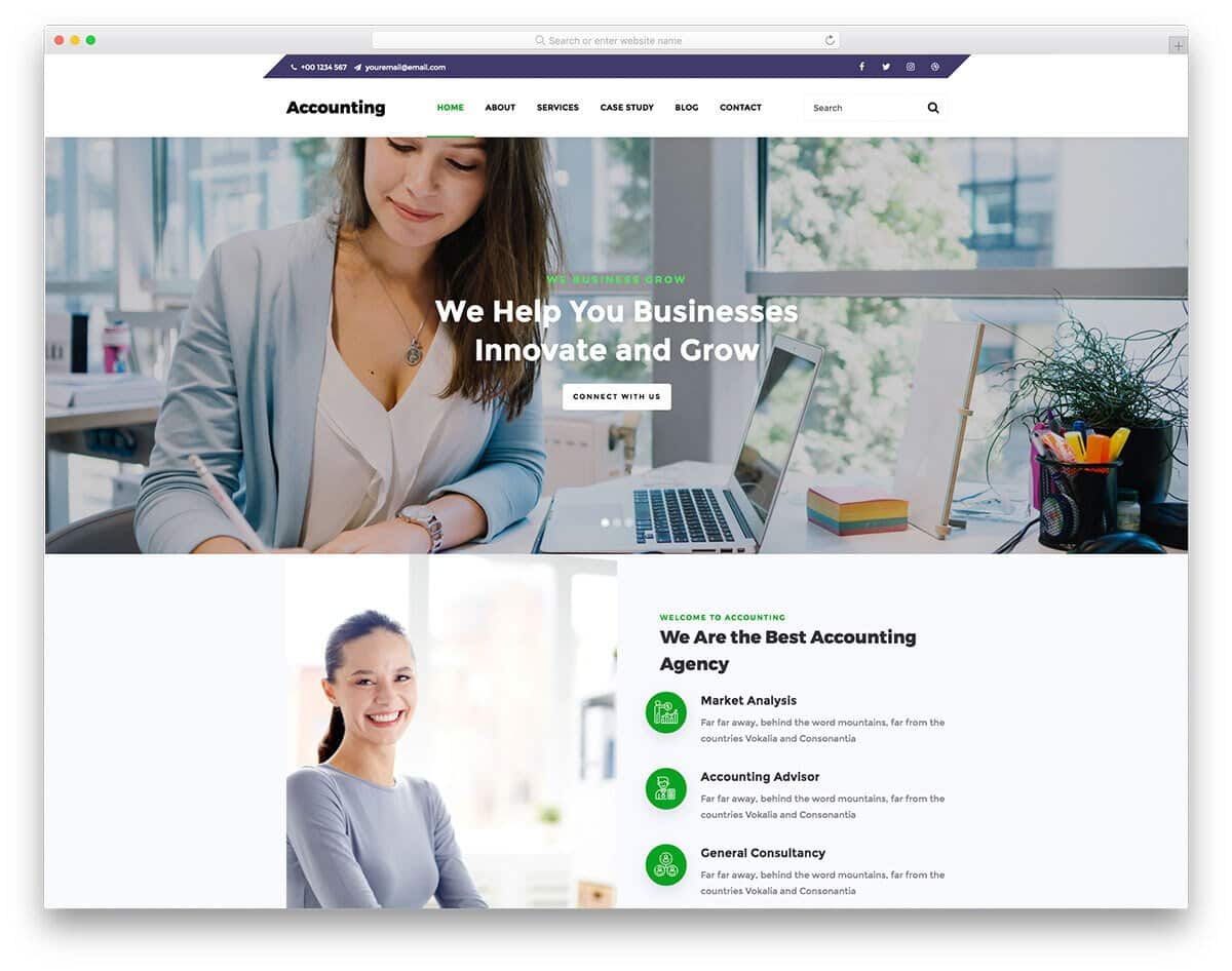 virtual assistant website template for finance and accounting