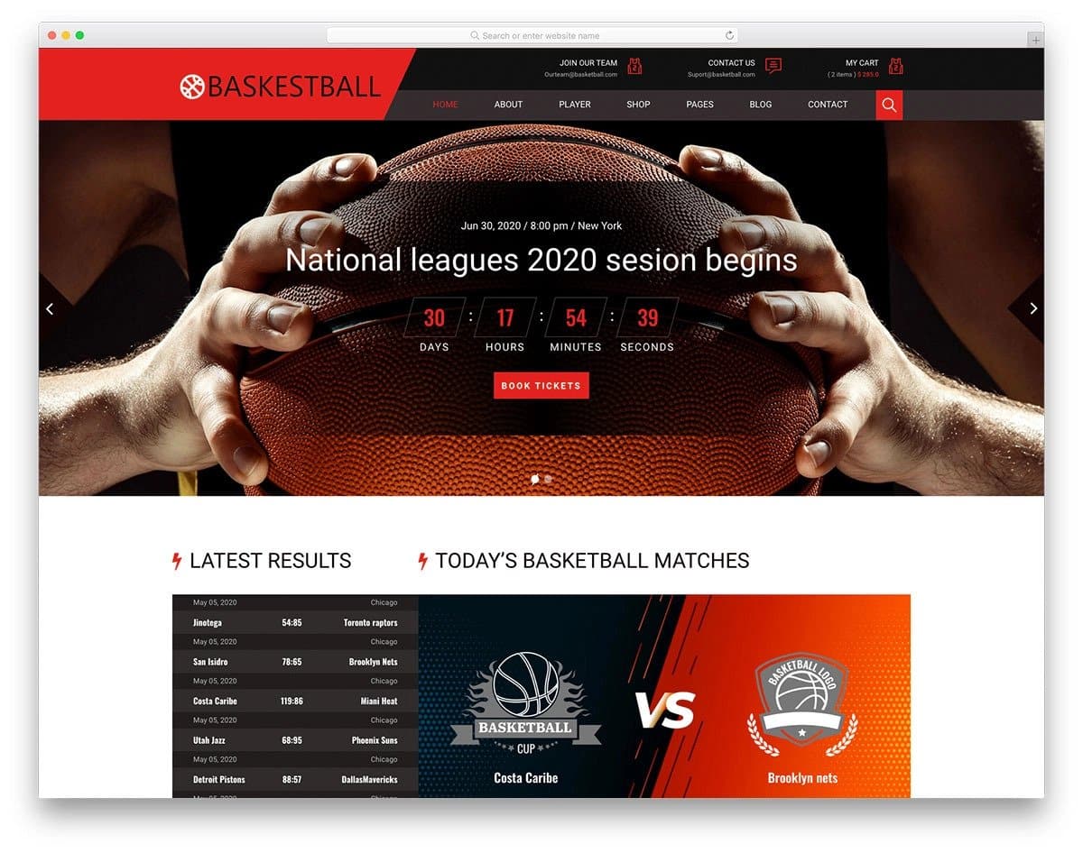 sports club and sports ecommerce website template