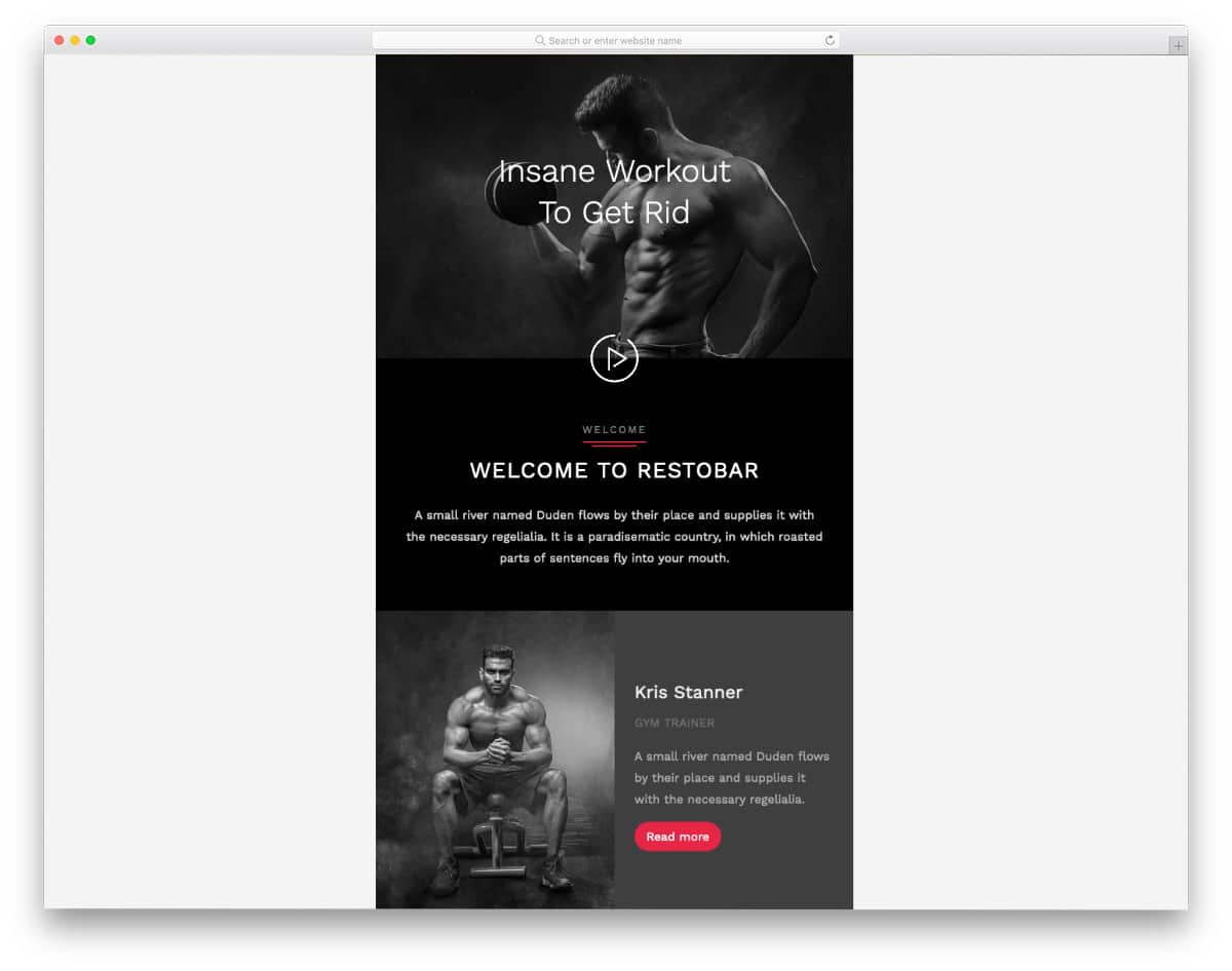 email template for gym and fitness studio