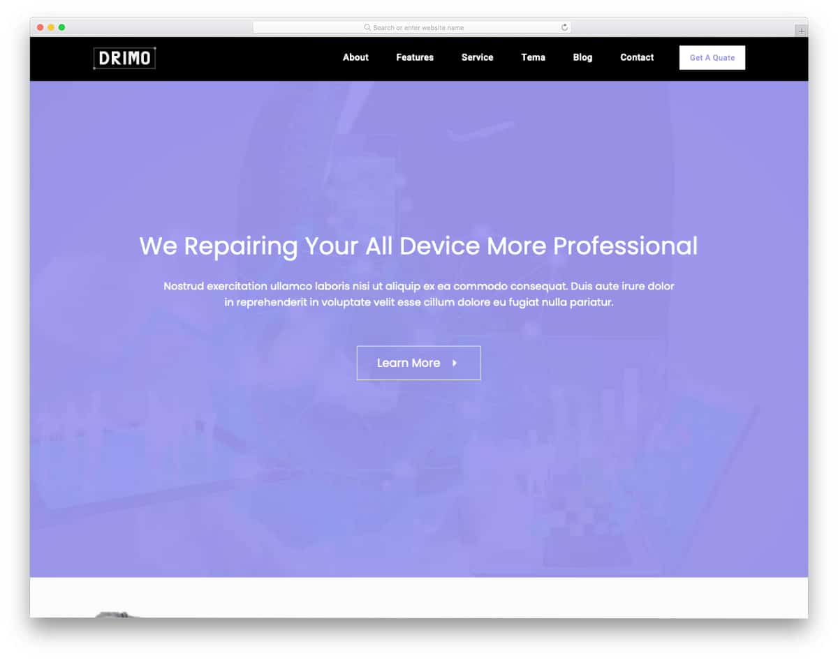 single-page computer repair web template