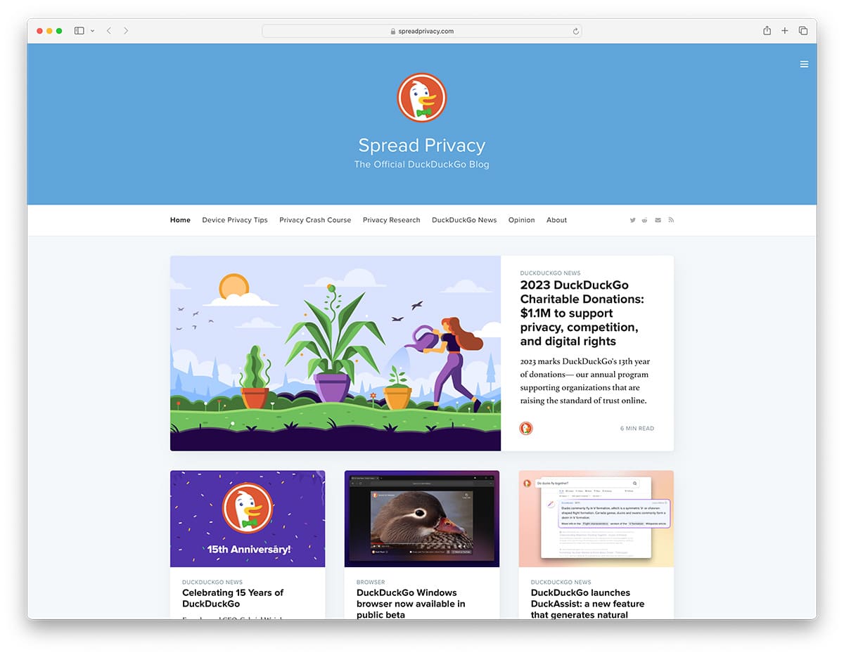 DuckDuckGo privacy search engine blog built with ghost