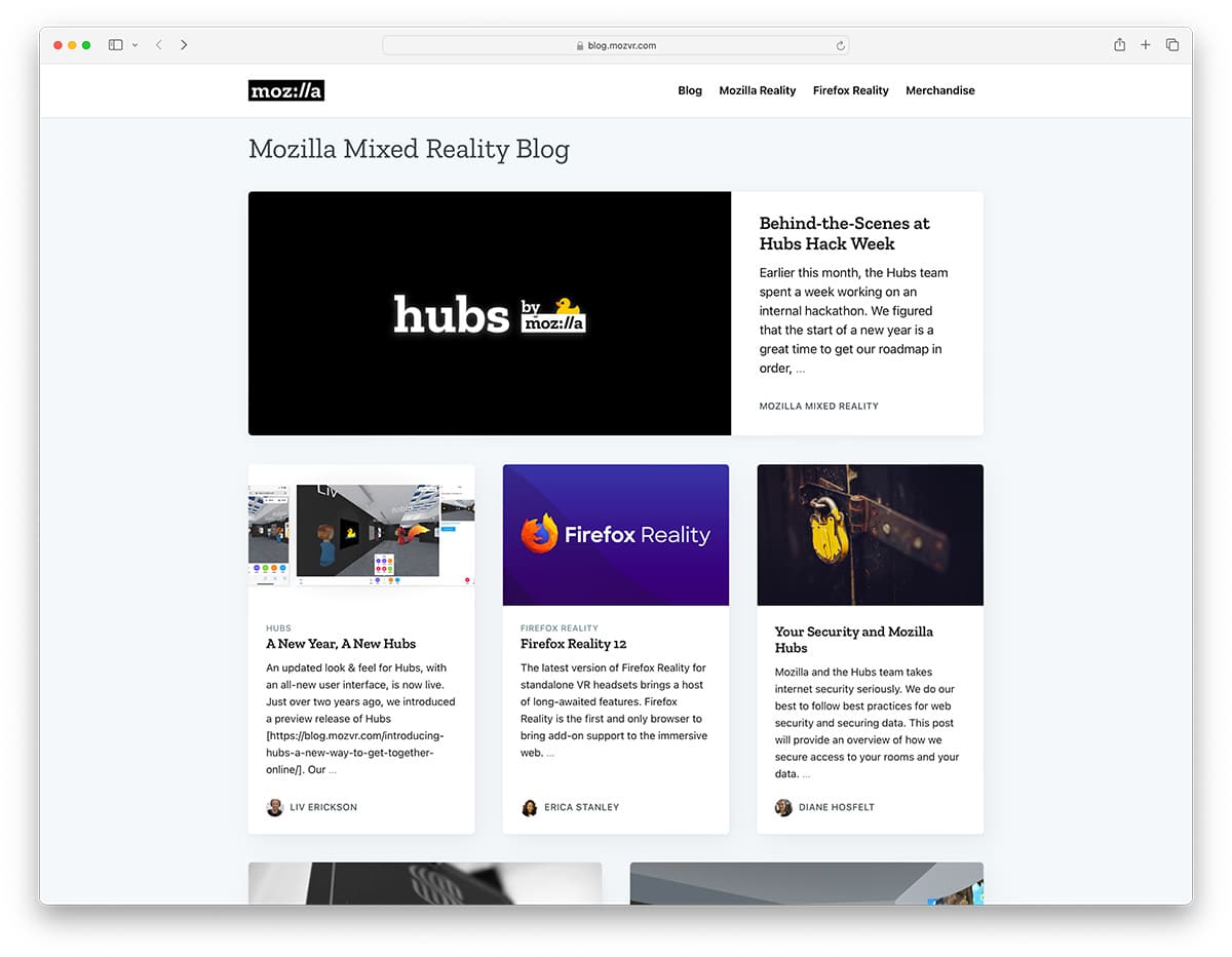 Mozilla VR/AR blog made with ghost