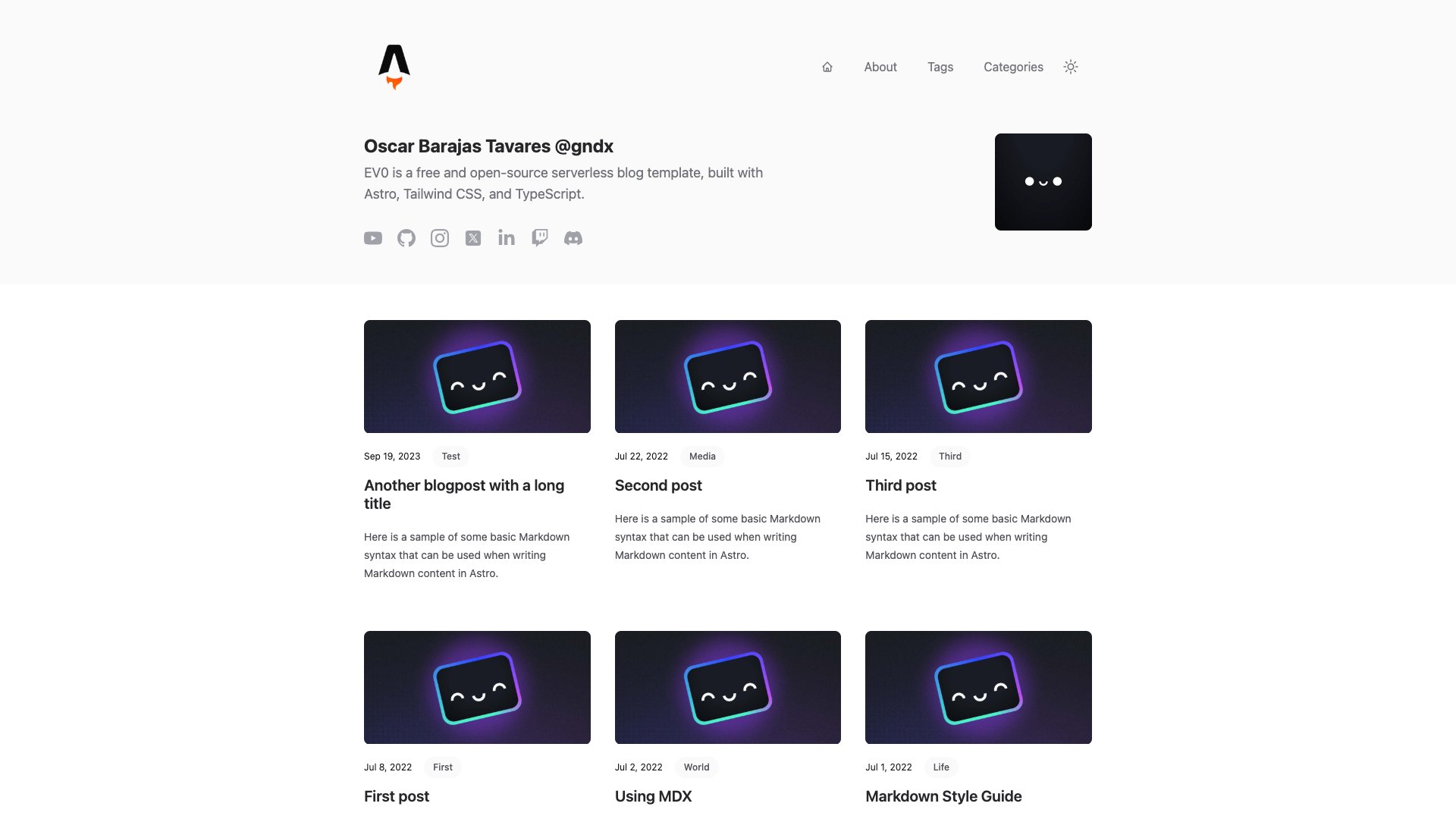 EV0 Astro Theme - Free Astro Blog Template