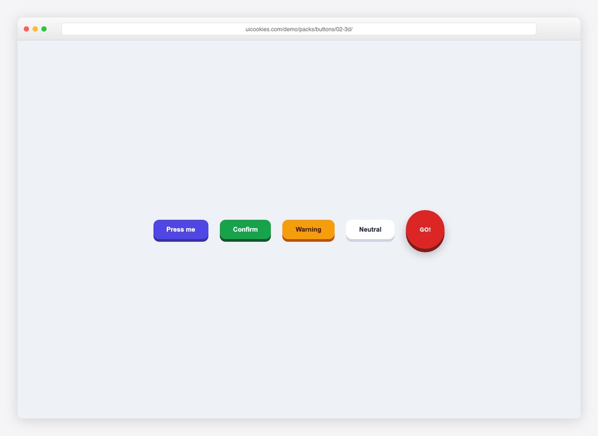 Pressable 3D Buttons — free CSS button templates by uiCookies