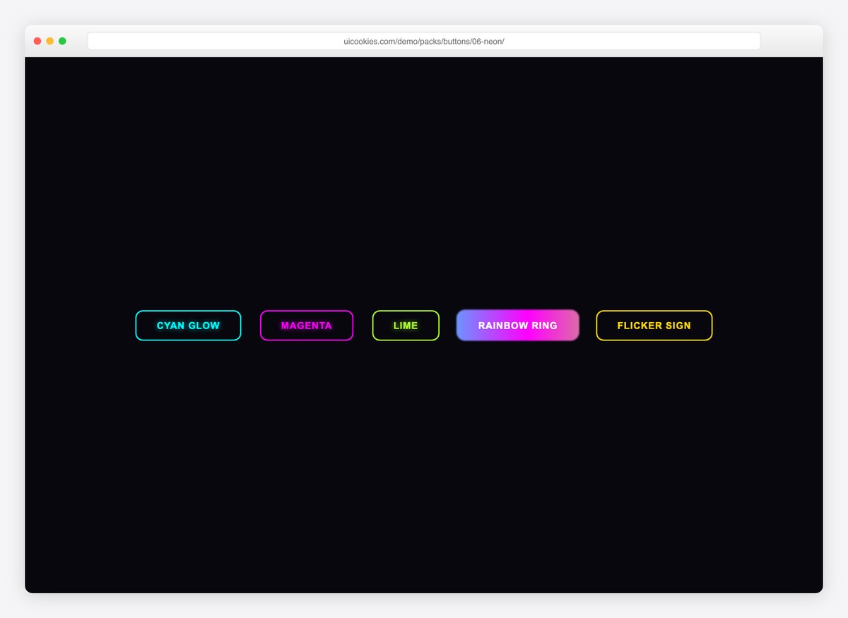 Neon glow CSS buttons on dark