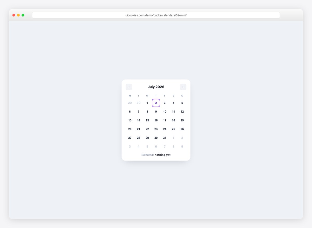 Mini Picker Calendar — free HTML calendar template by uiCookies