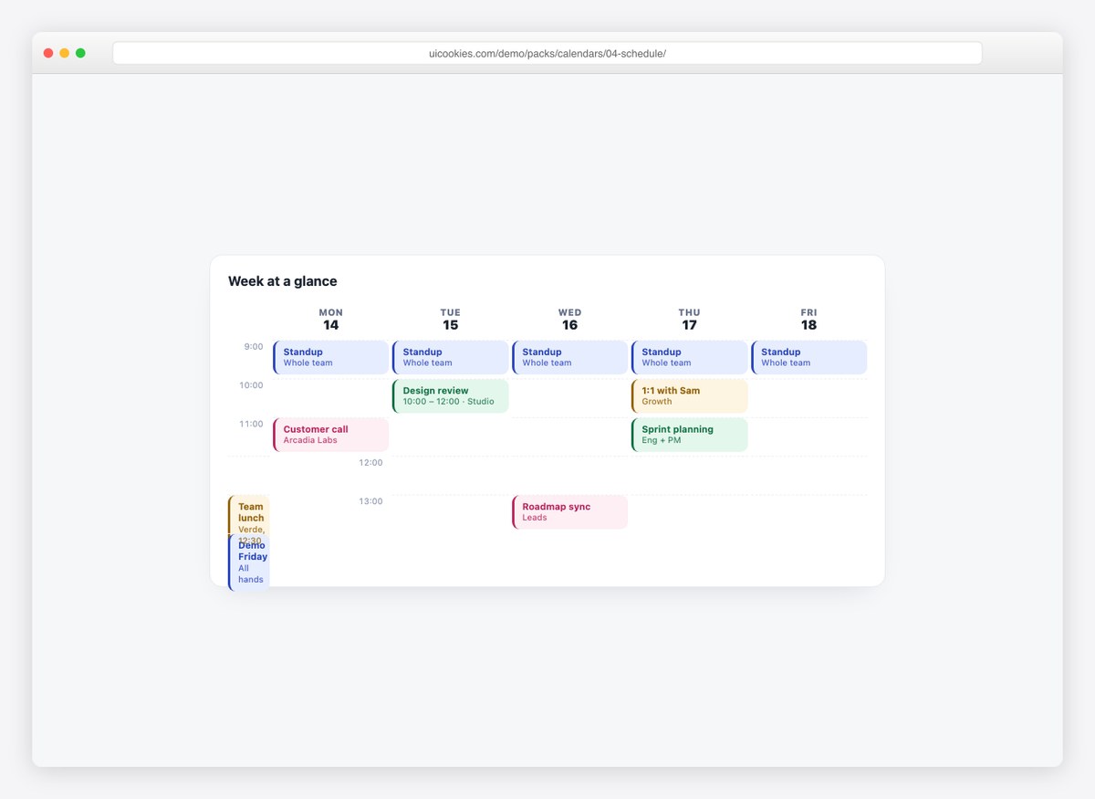 Week Schedule — free HTML calendar template by uiCookies