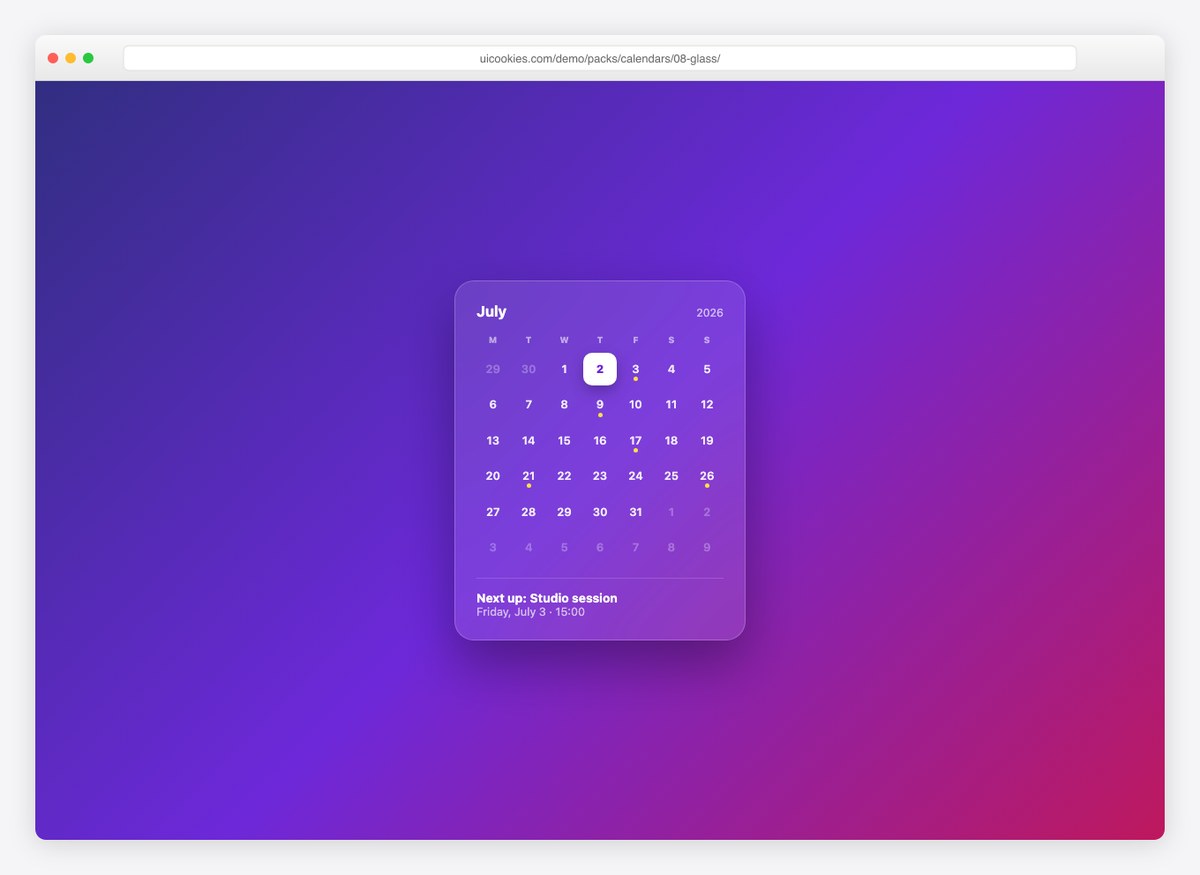 Glass Widget Calendar — free HTML calendar template by uiCookies