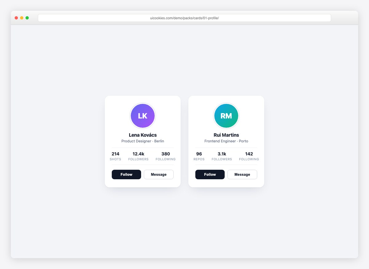 Profile Card — free CSS card template by uiCookies