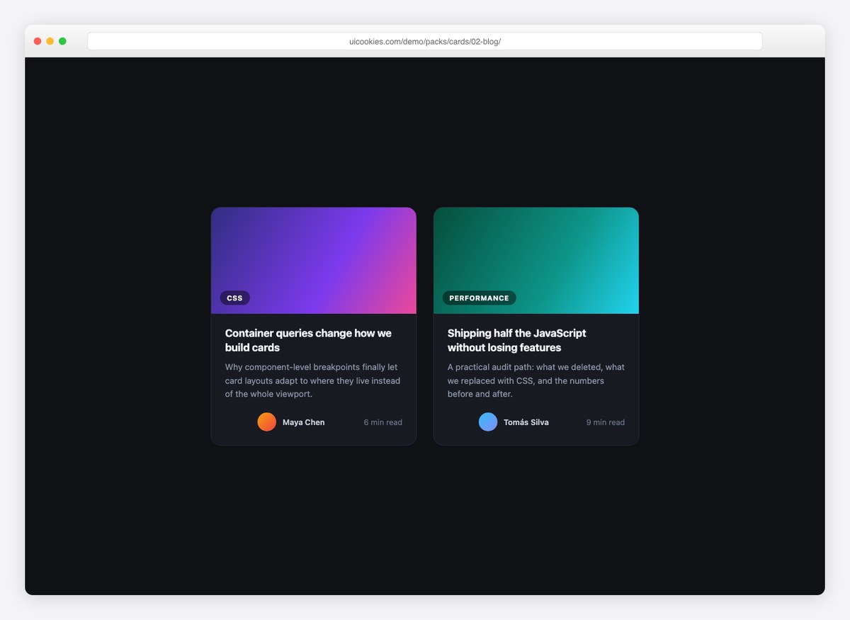Blog Post Card — free CSS card template by uiCookies
