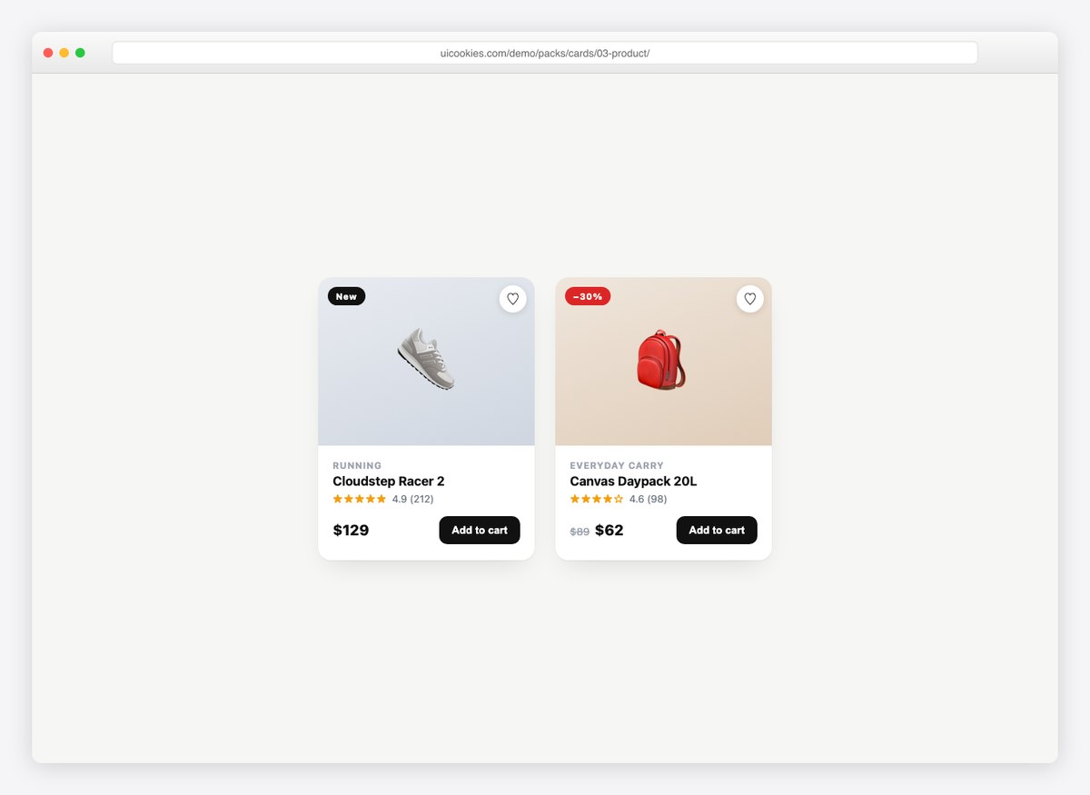 Product Card — free CSS card template by uiCookies