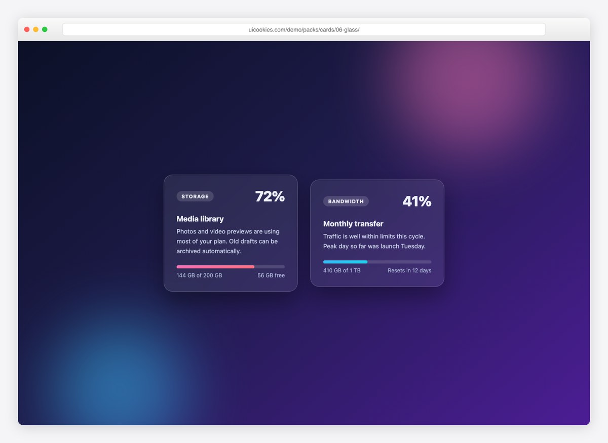 Glass Card — free CSS card template by uiCookies