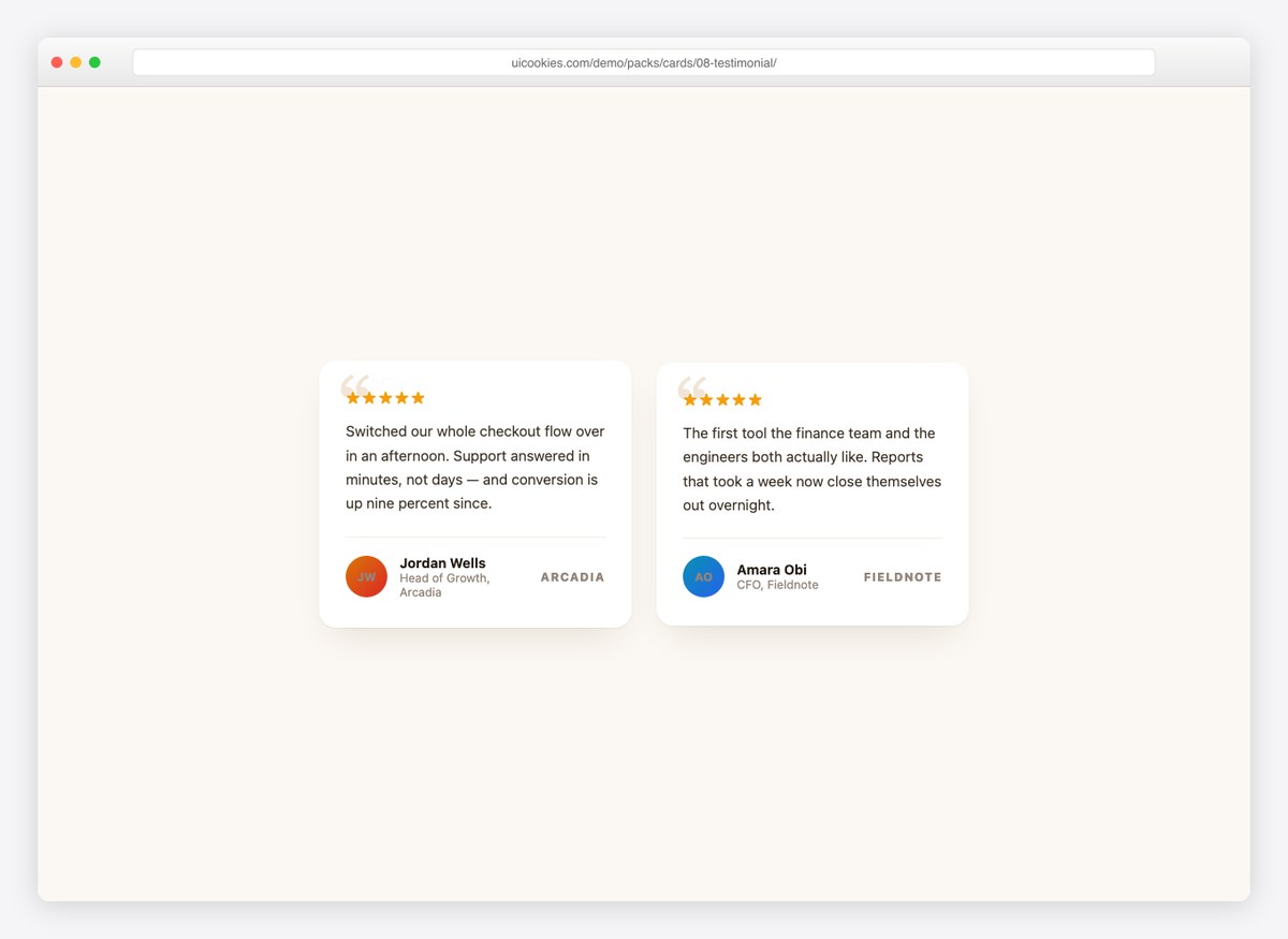 Testimonial Card — free CSS card template by uiCookies