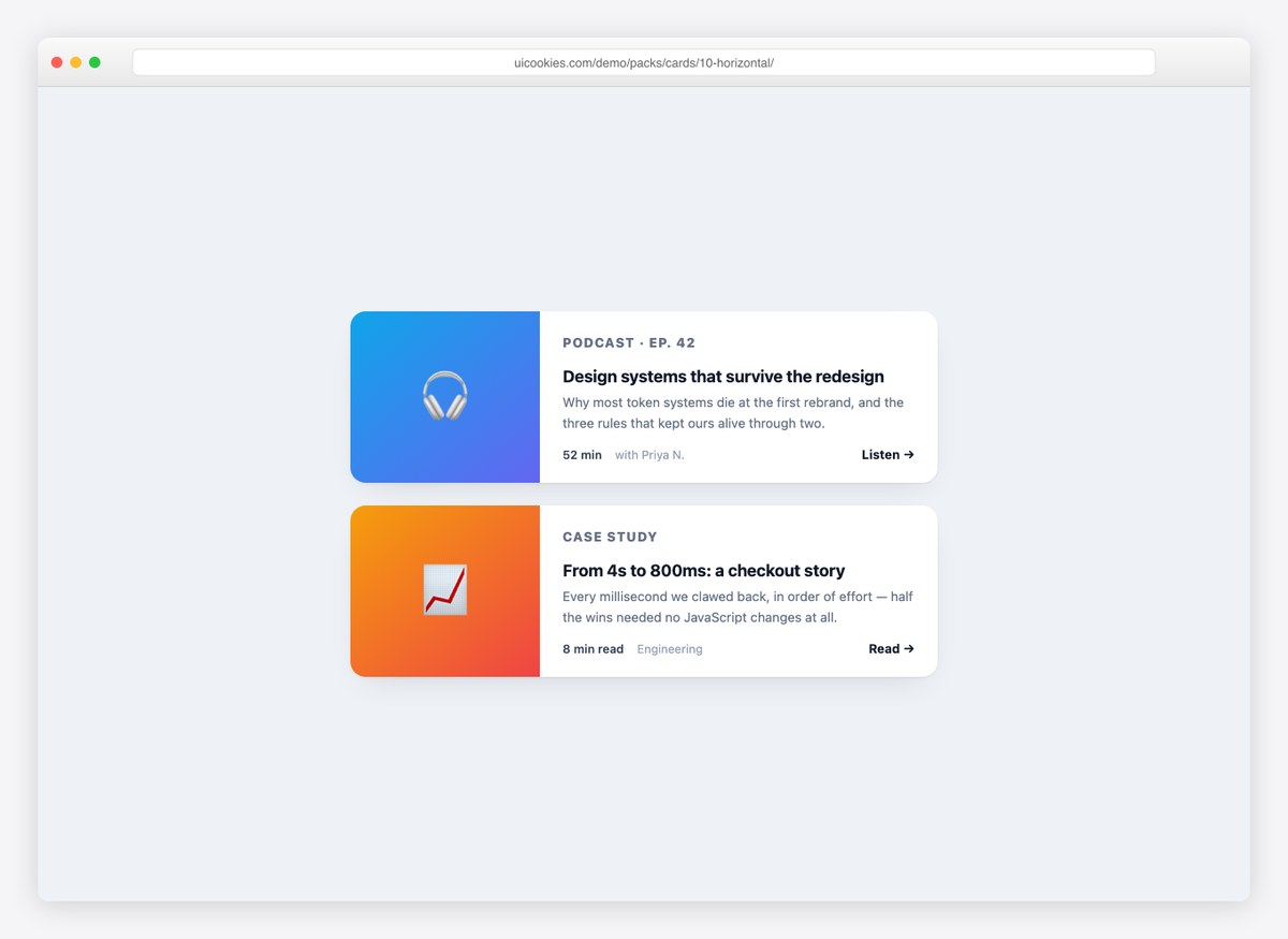 Horizontal Card — free CSS card template by uiCookies