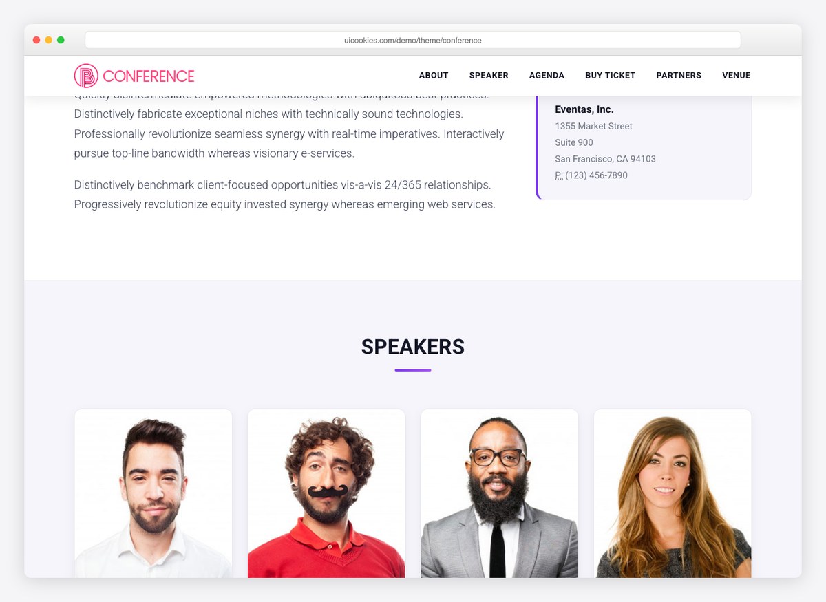 Conference template speakers section
