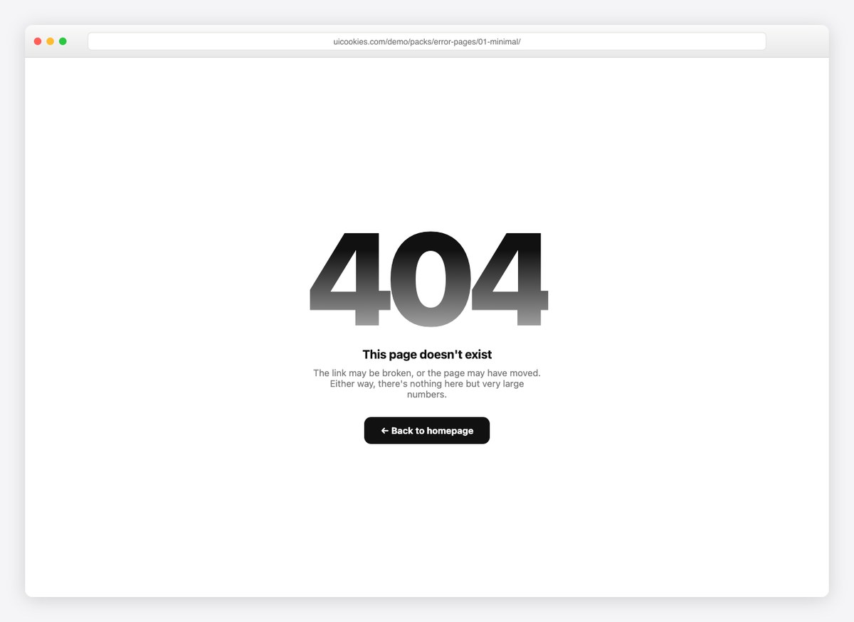 Minimal 404 — free error page template by uiCookies