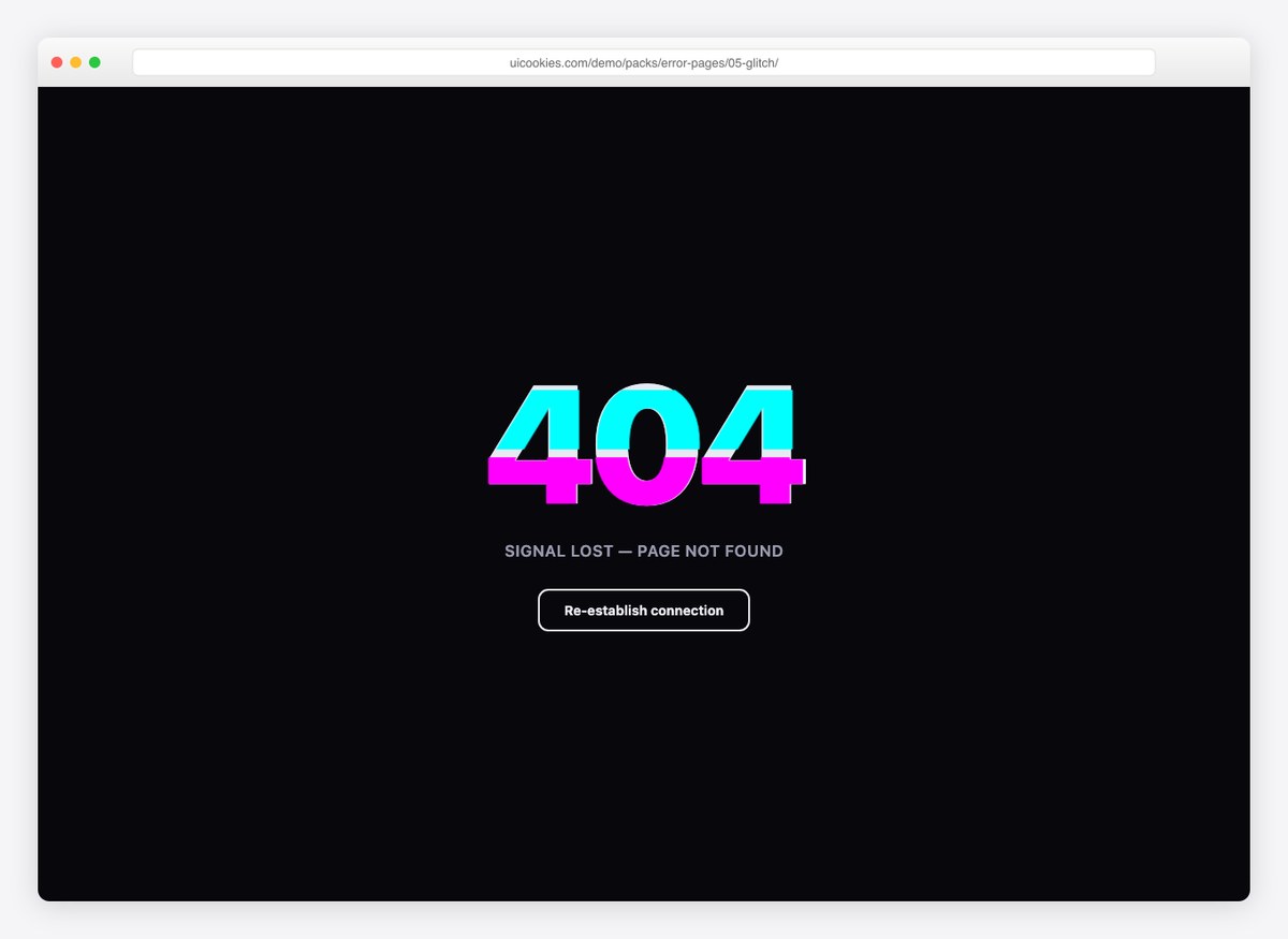 Glitch 404 — free error page template by uiCookies
