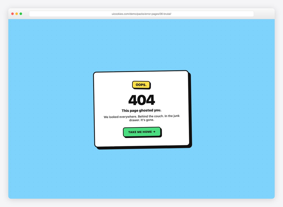 Neobrutalist 404 — free error page template by uiCookies