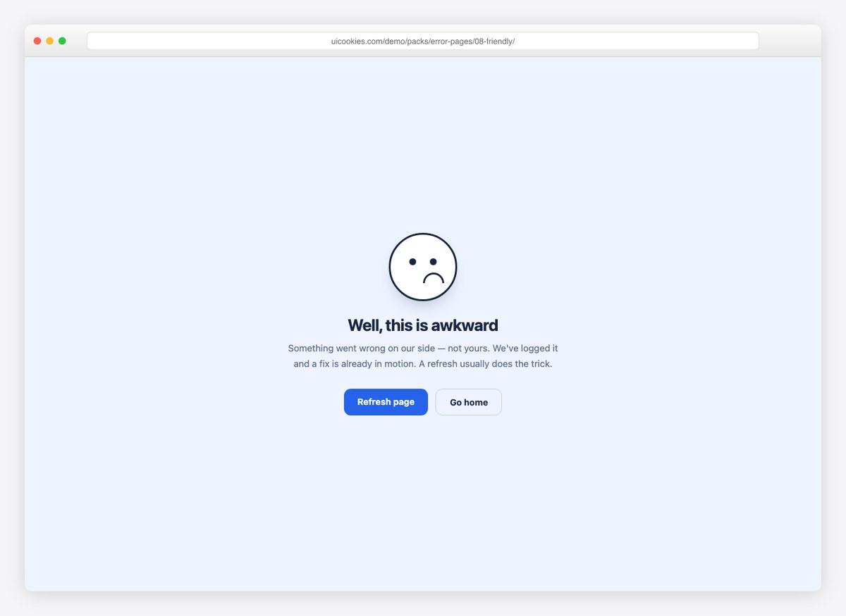 Friendly 500 — free error page template by uiCookies