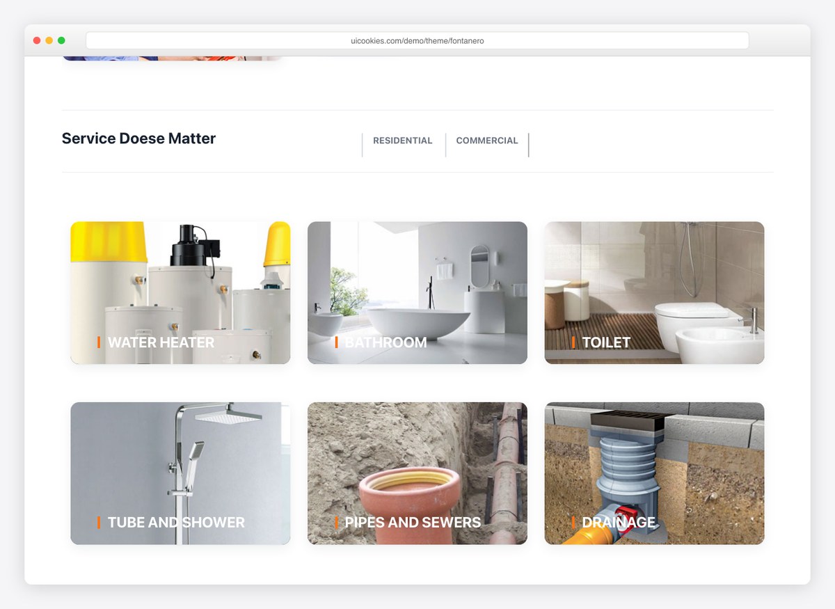 Fontanero plumbing template services section