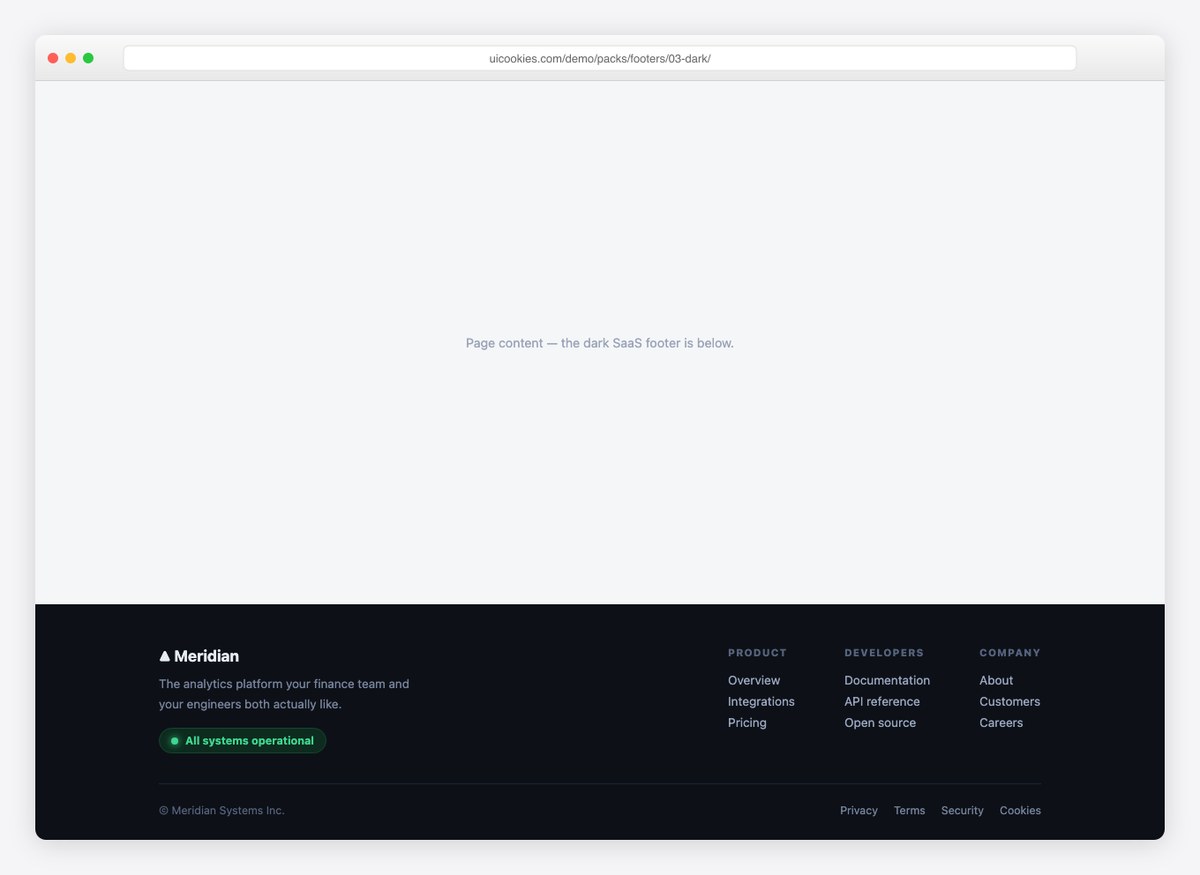 Dark SaaS Footer — free website footer template by uiCookies