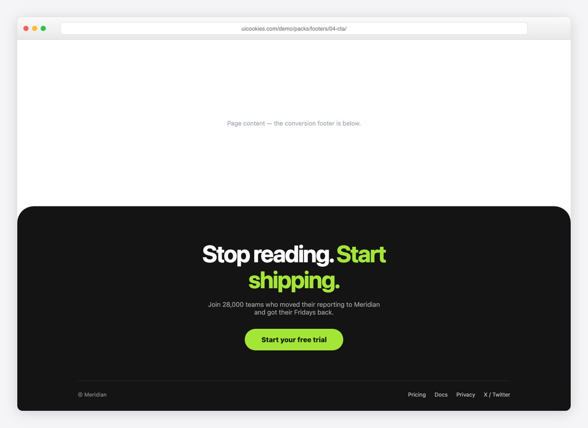 Big CTA footer with giant headline