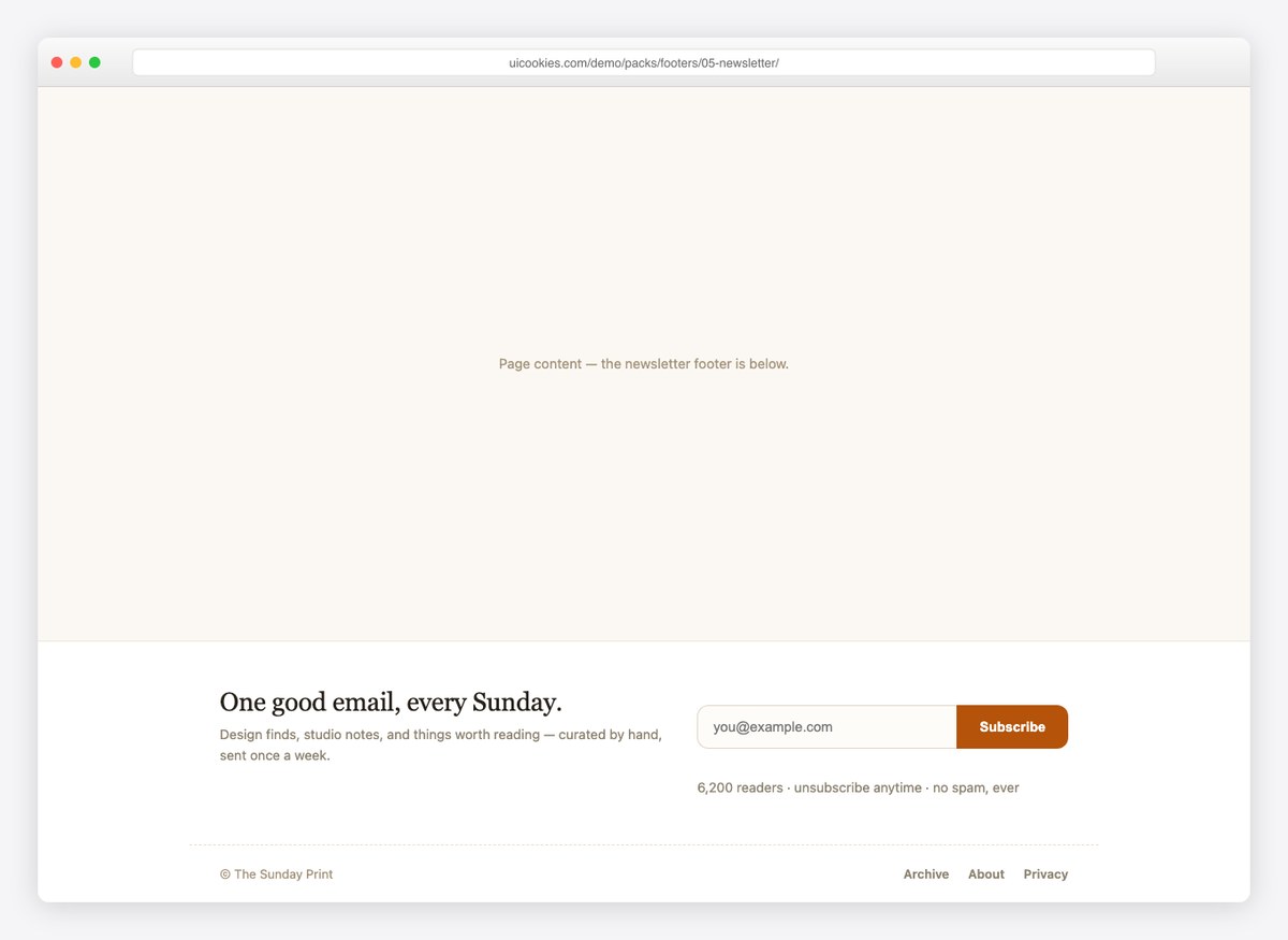 Newsletter Footer — free website footer template by uiCookies