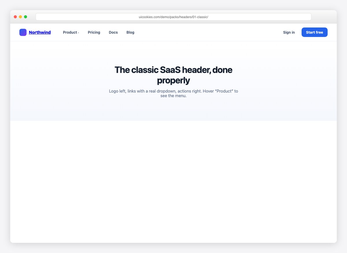 Classic SaaS Header — free website header template by uiCookies