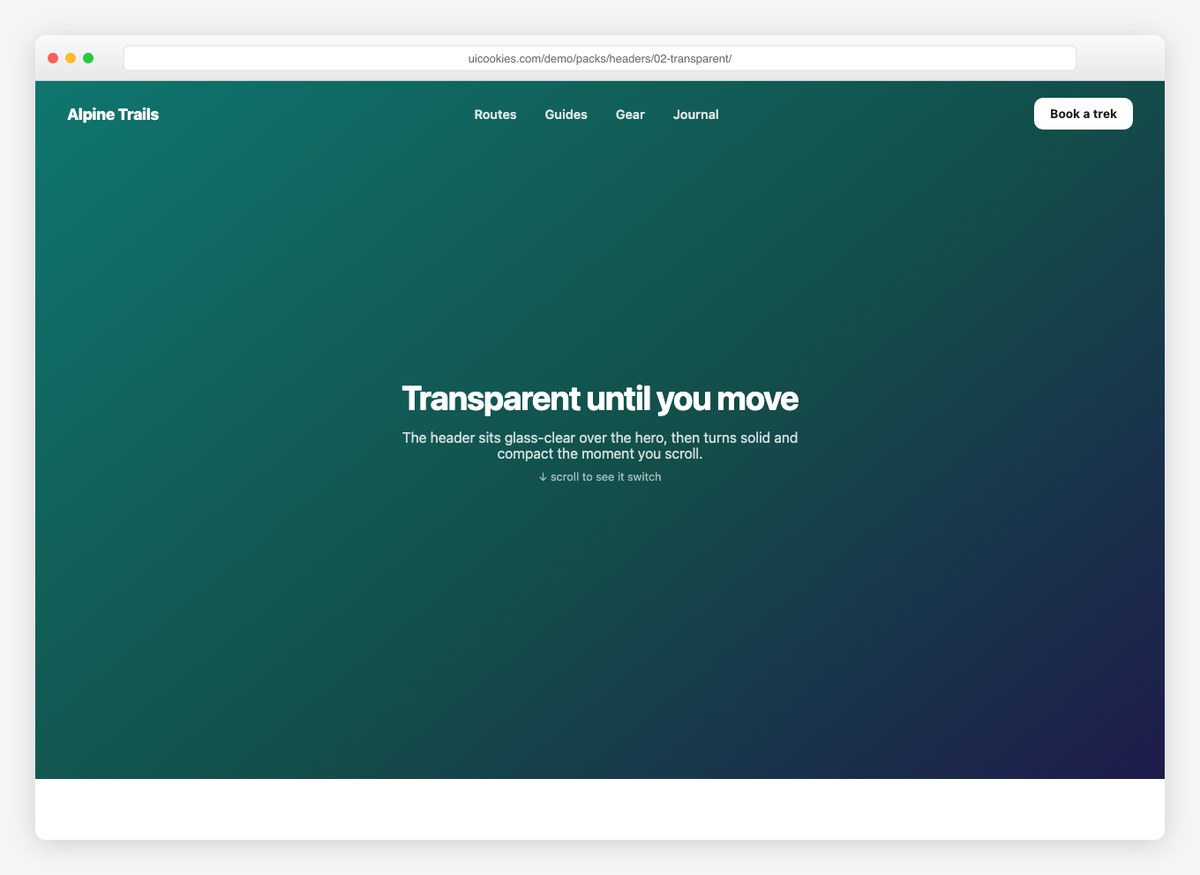 Transparent-to-Solid Scroll Header — free website header template by uiCookies