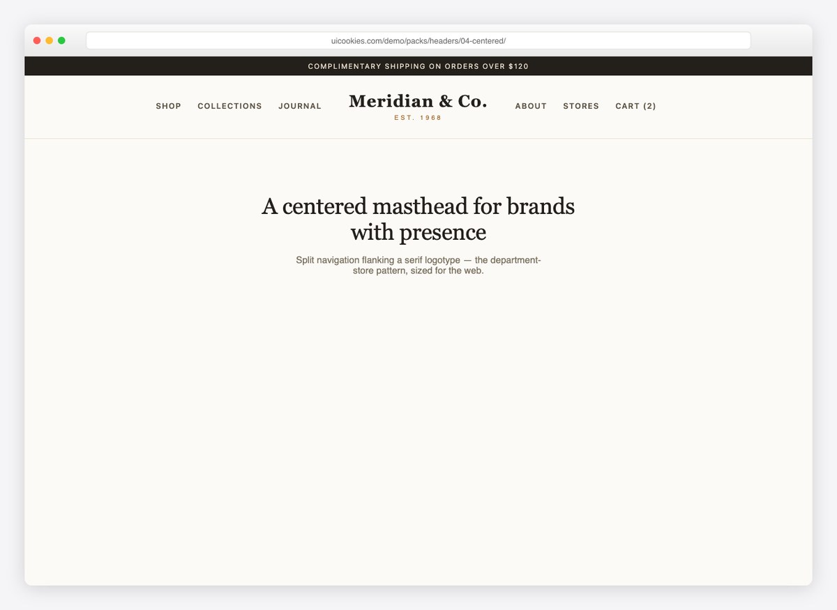 Centered Masthead — free website header template by uiCookies