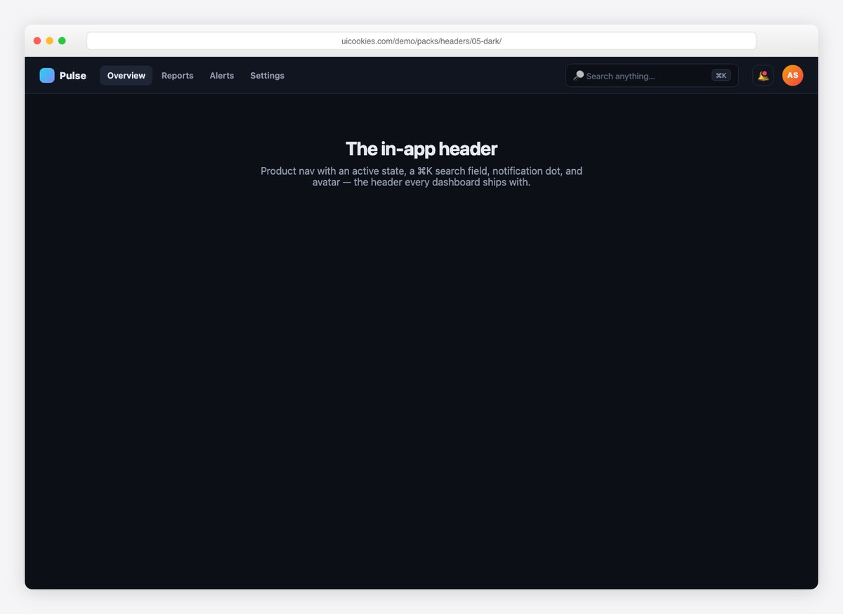 Dark In-App Header — free website header template by uiCookies