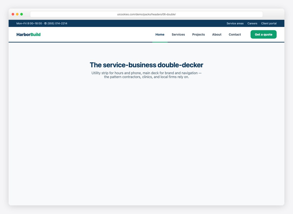 Double-Deck Service Header — free website header template by uiCookies