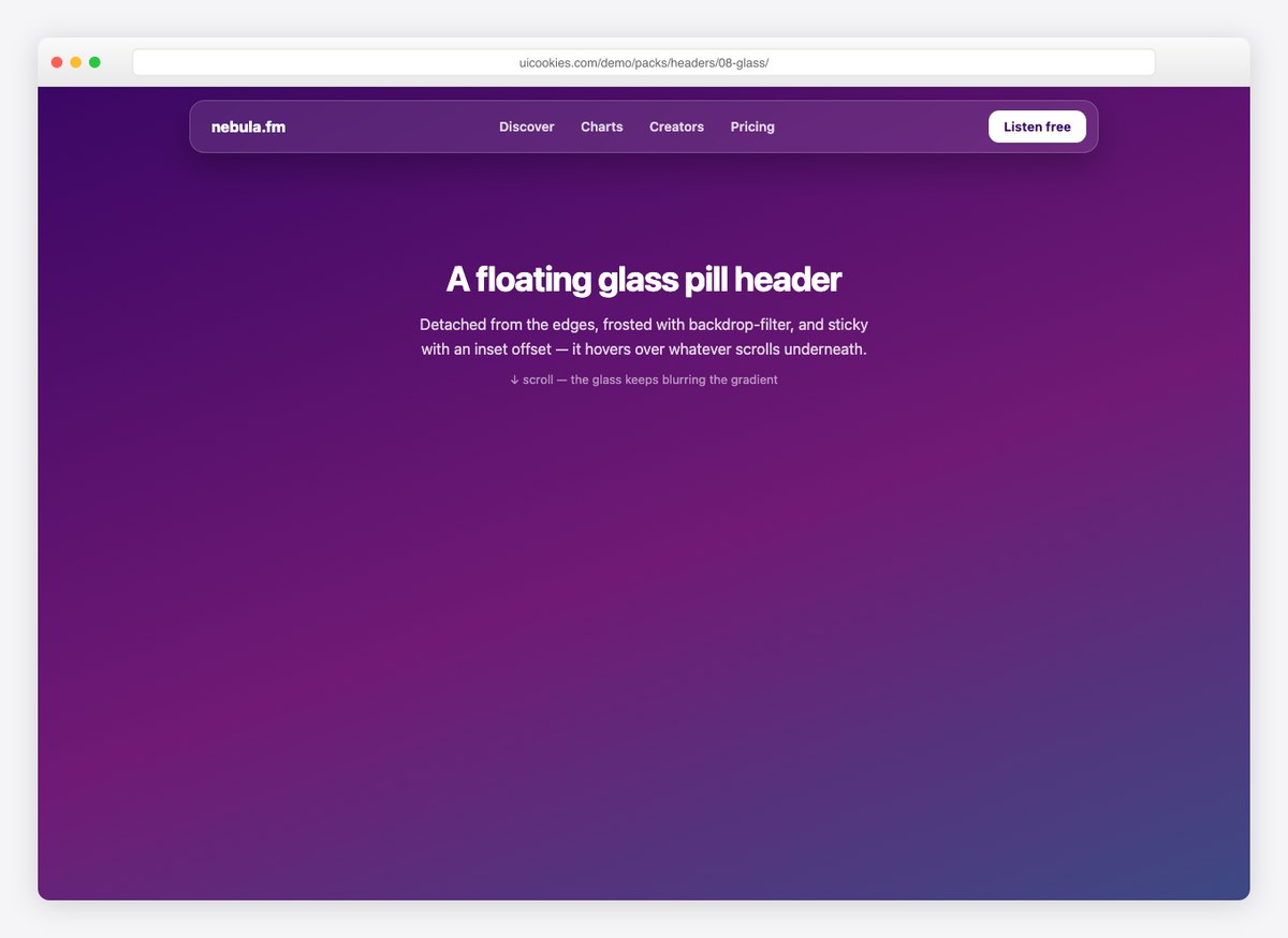 Floating Glass Pill — free website header template by uiCookies