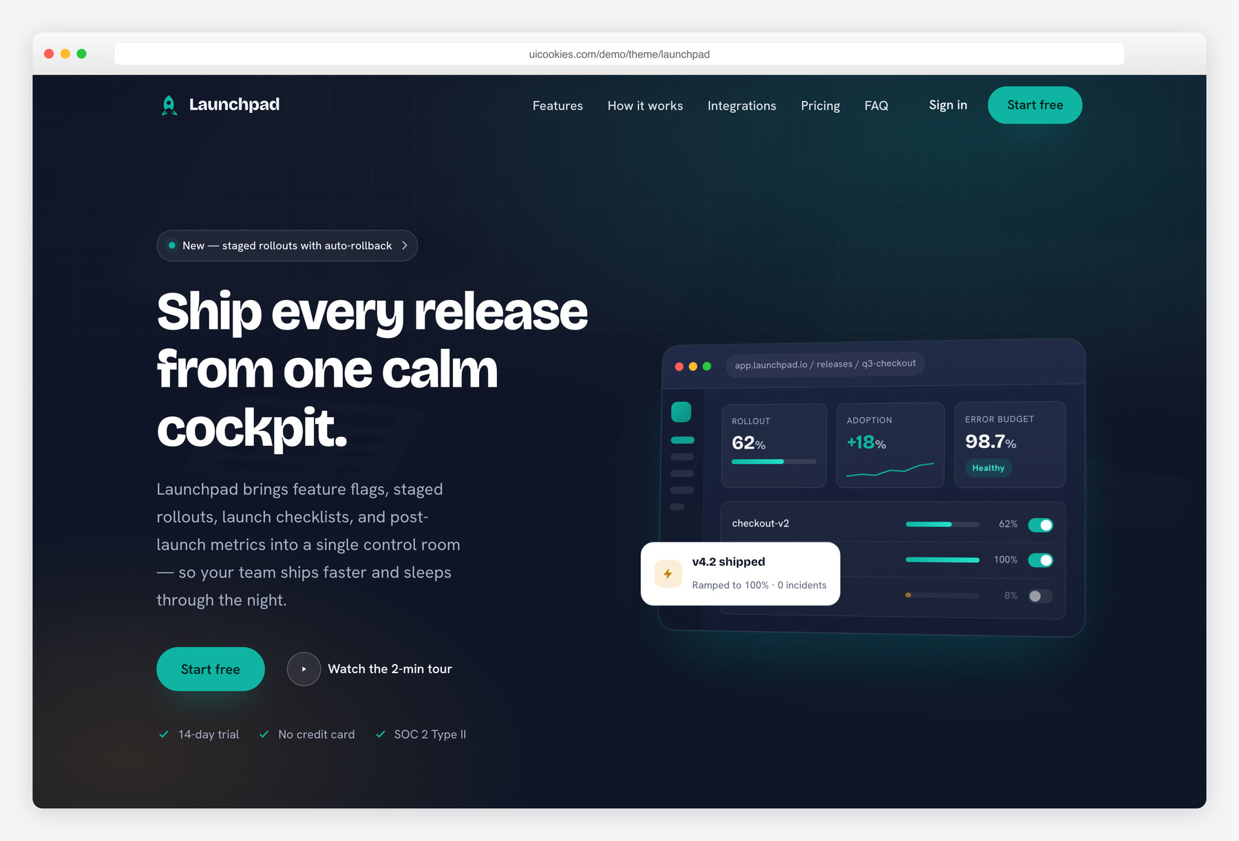 Launchpad — free SaaS/App Landing website template by uiCookies